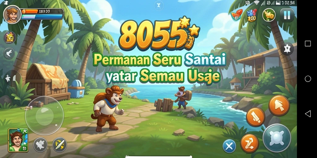 Tampilan gameplay 8055 yang ceria dan menghibur.