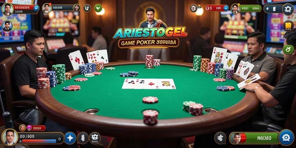 Tampilan seru gameplay Poker dalam ARIESTOGEL.