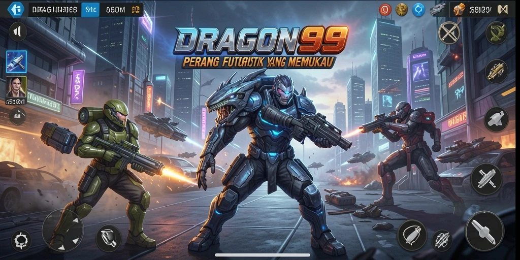 Tangkapan layar utama gameplay DRAGON99 menampilkan aksi tembak-menembak yang seru.