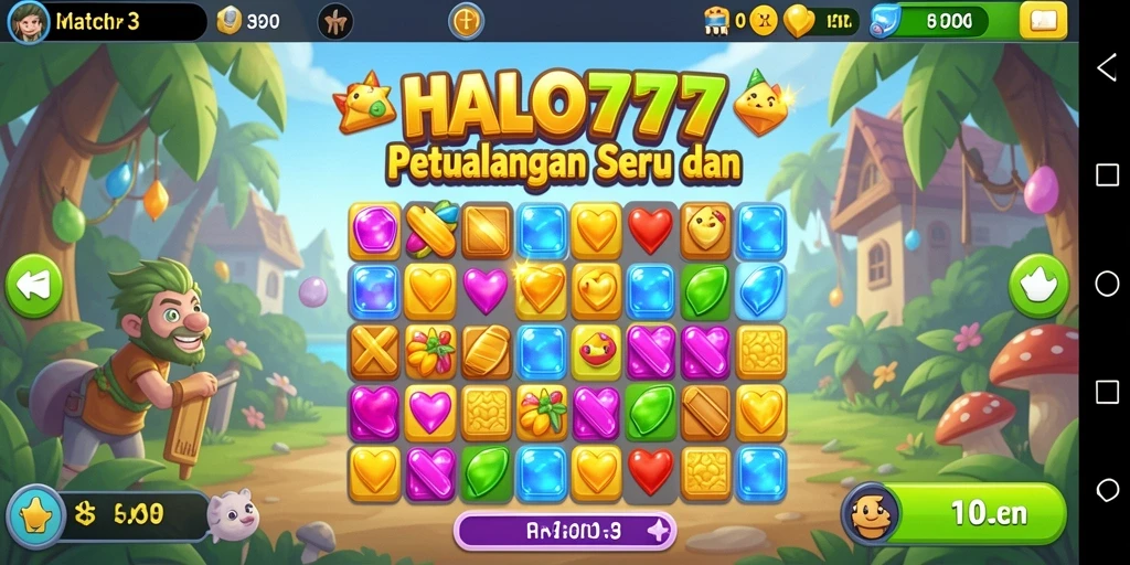 Screenshot gameplay HALO777 yang menampilkan aksi seru Match-3.