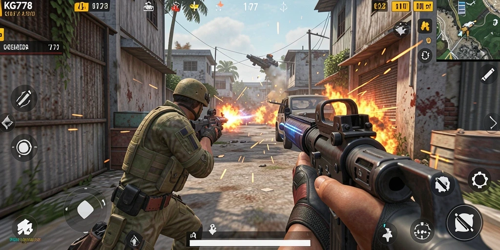 Tampilan gameplay seru dari KG778 yang menampilkan aksi tembak-menembak.