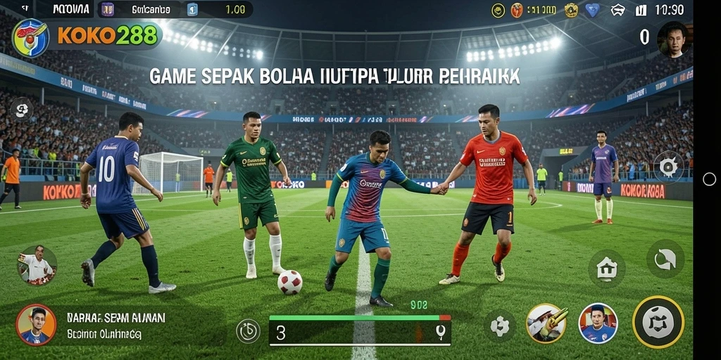 Tampilan dalam game KOKO288 yang realistis saat pertandingan sepak bola.