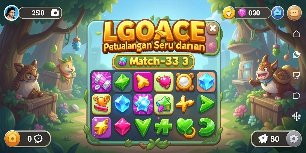 Screenshot LGOACE menampilkan gameplay Match-3 yang seru.