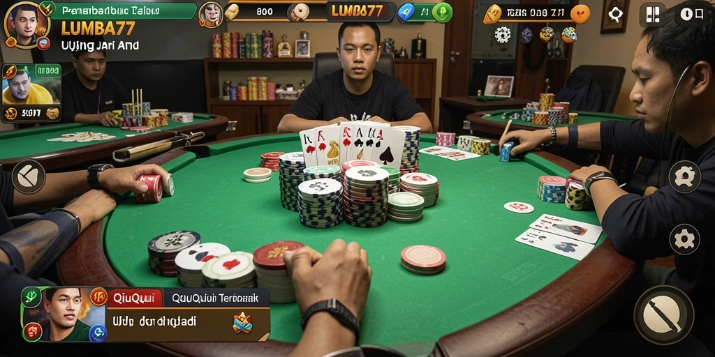 Tampilan gameplay seru dalam LUMBA77 dengan kartu QiuQiu.
