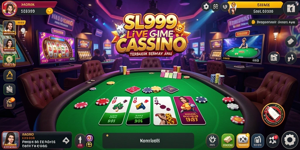 Screenshot gameplay SL999 menampilkan dealer langsung dalam aksi yang mendebarkan.
