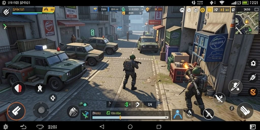 Gameplay SPIN101 menampilkan pertempuran strategis yang seru.